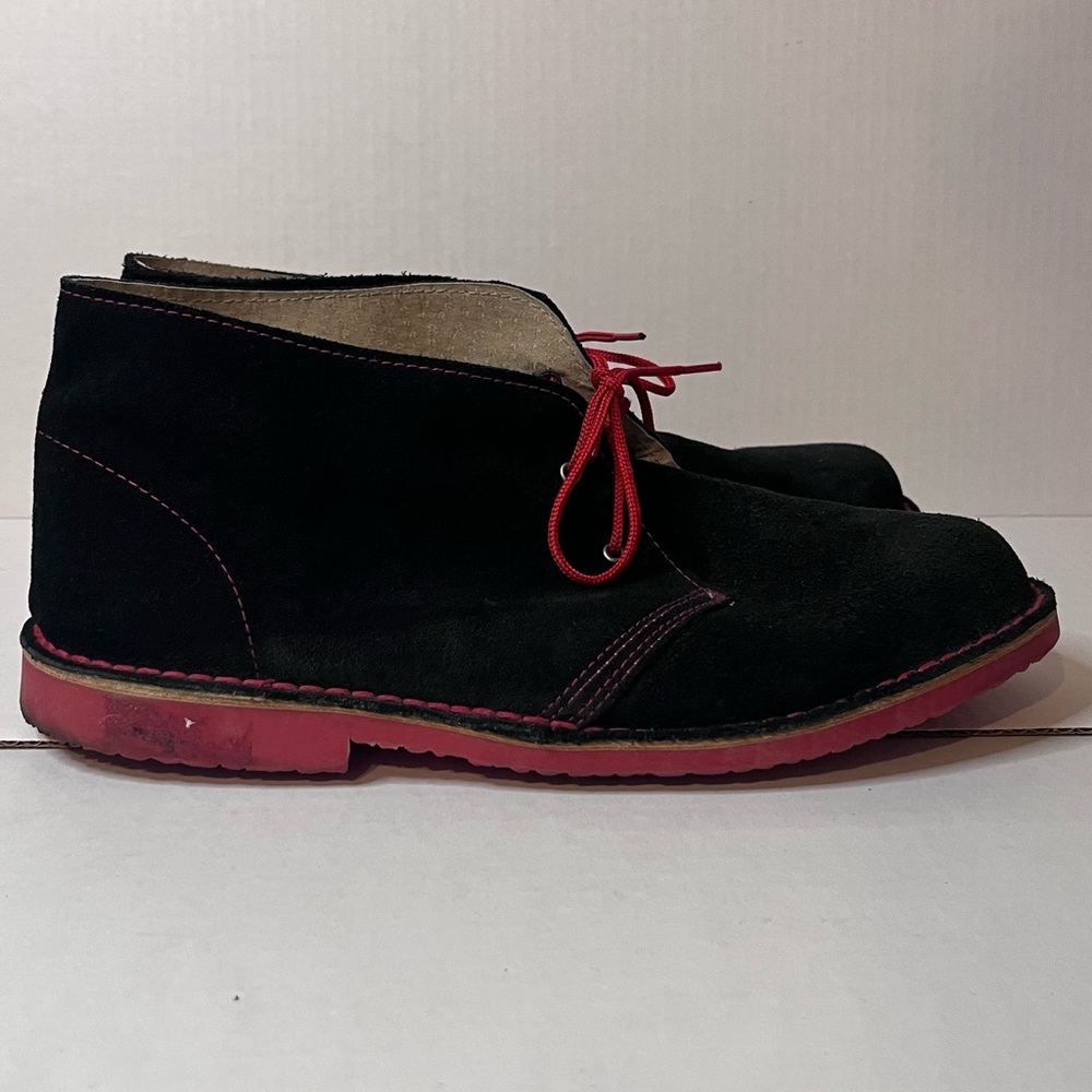 Alpargatus Men's Black Suede Leather Desert Boots Red Accent Size 43